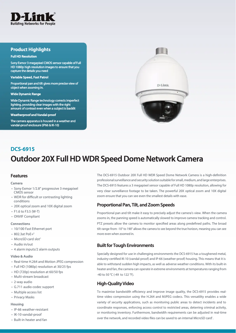Page 1 de la notice Fiche technique D-Link DCS-6915