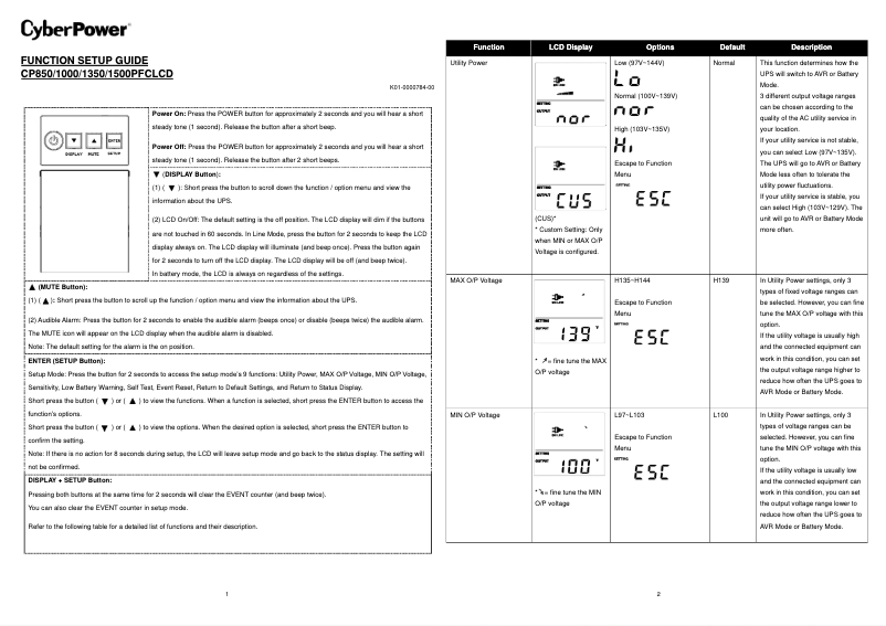 Page n°1 - Guide d'installation CyberPower CP1350PFCLCD