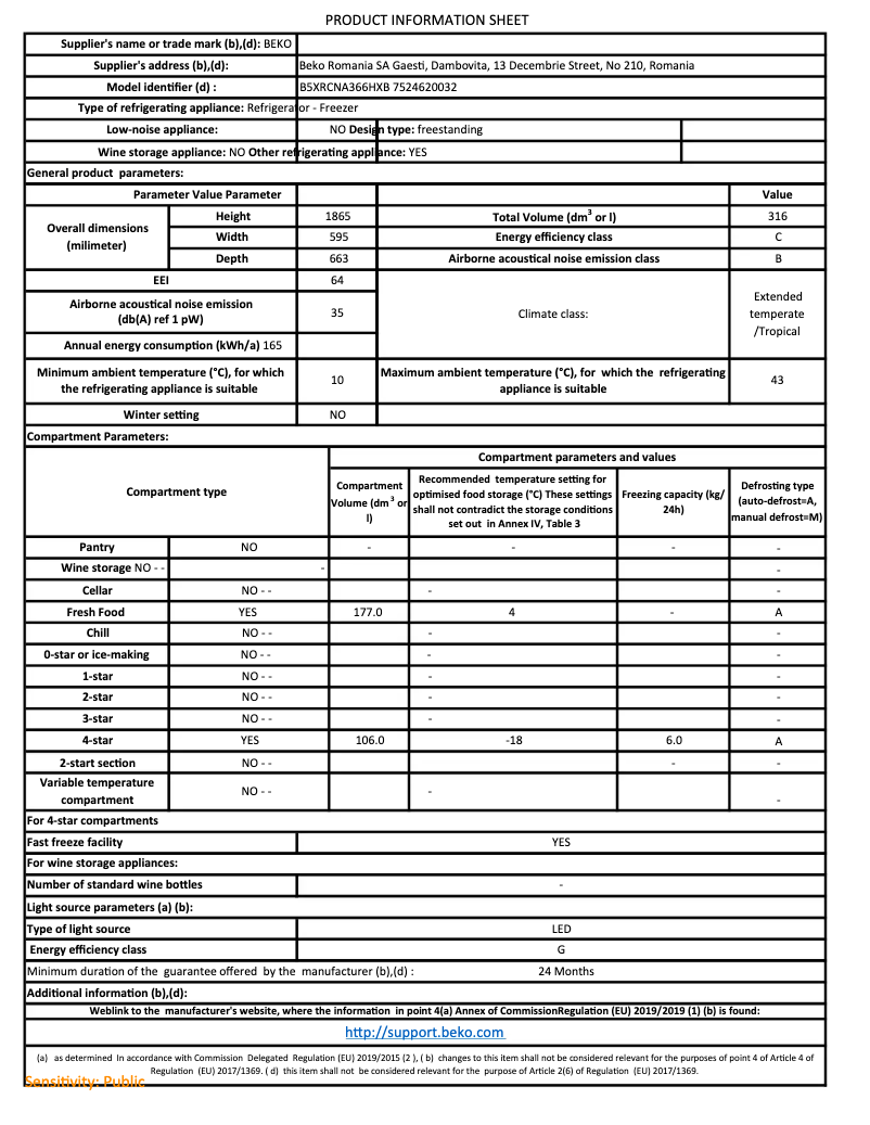 Page n°1 - Fiche technique Beko B5XRCNA366HXB