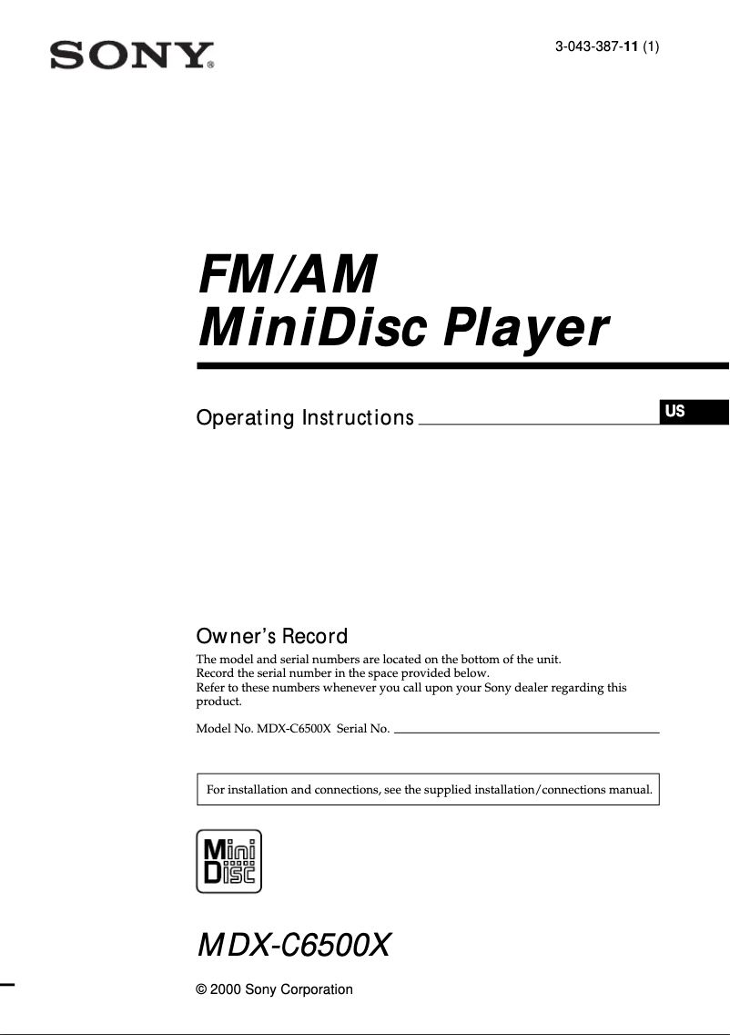Page n°1 - Manuel utilisateur Sony MDX-C6500FP