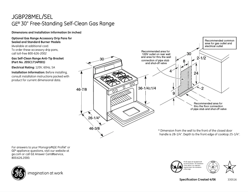 Page n°1 - Fiche technique GE JGBP28MELBS