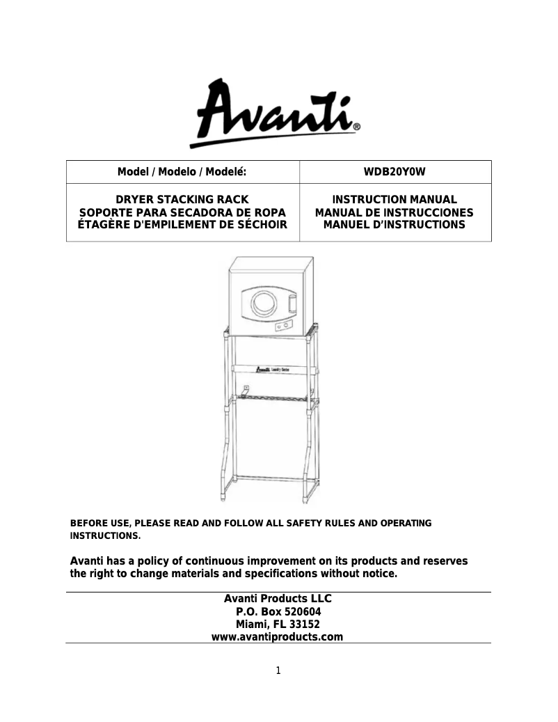 Page n°1 - Manuel utilisateur Avanti WDB20Y0W