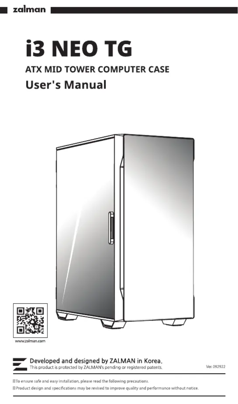 Page 1 de la notice Manuel utilisateur Zalman i3 NEO TG