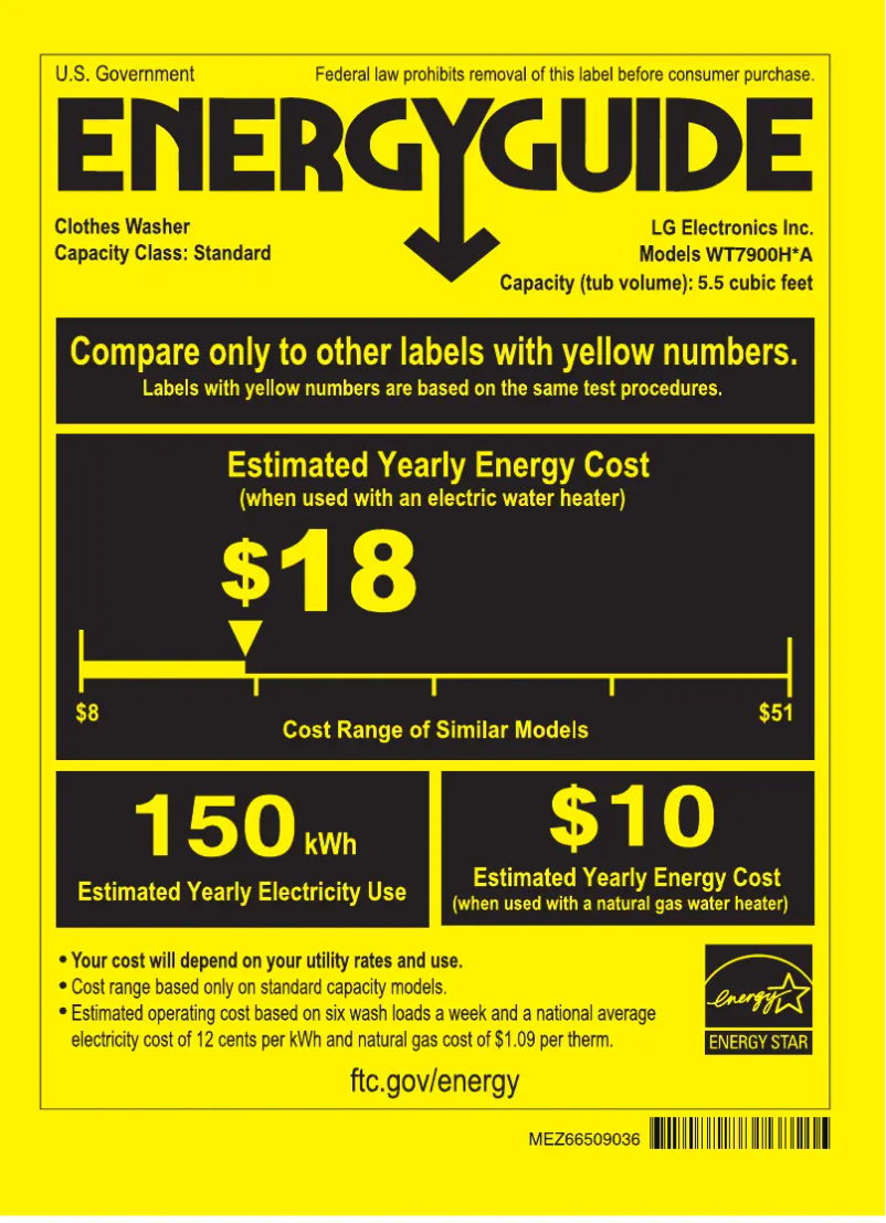 Page 1 de la notice Label énergétique LG WT7900HWA