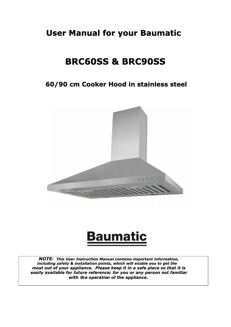 Page 1 de la notice Manuel utilisateur Baumatic BRC90SS