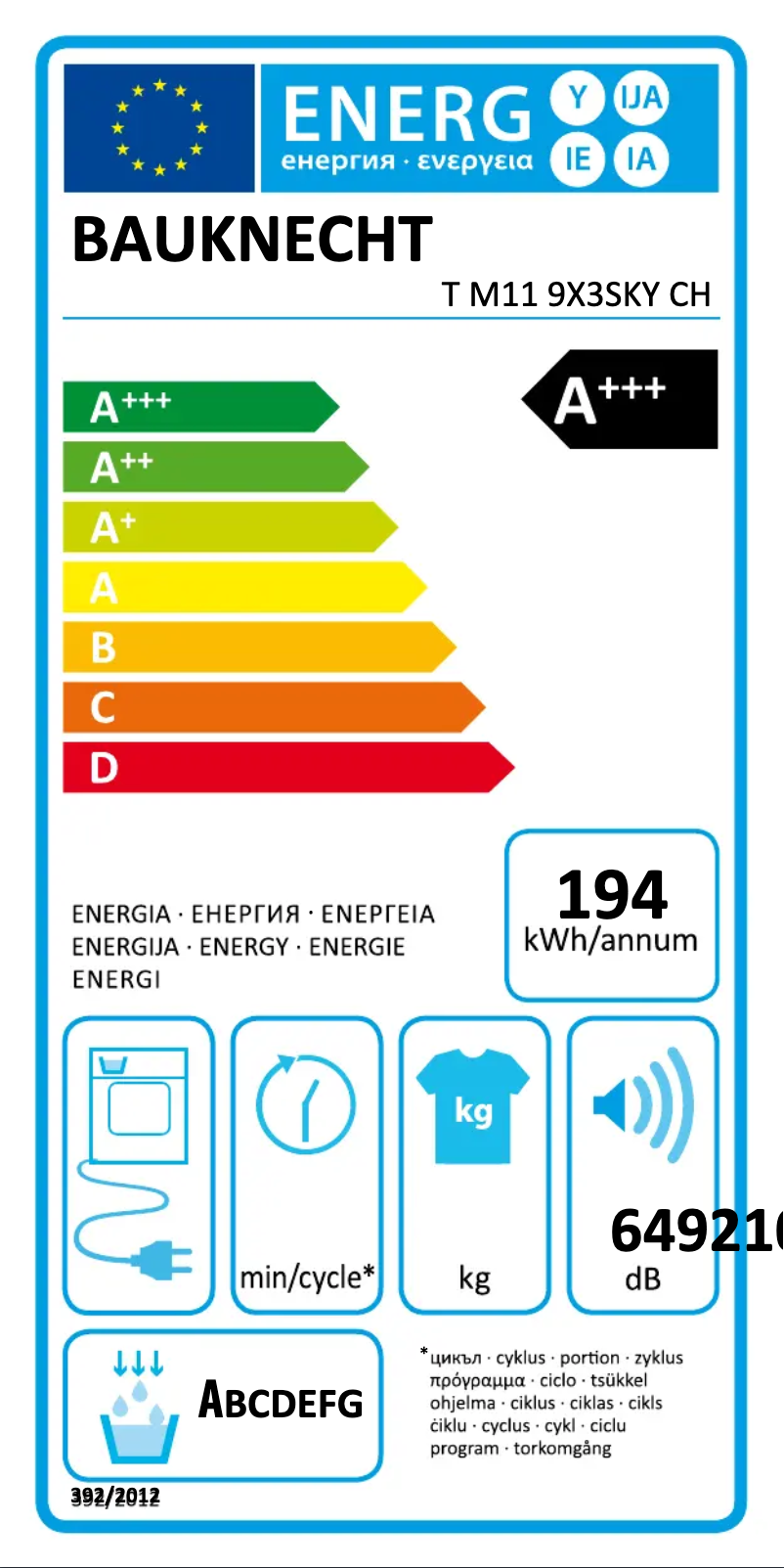Page 1 de la notice Manuel utilisateur Bauknecht T M11 9X3SKY CH