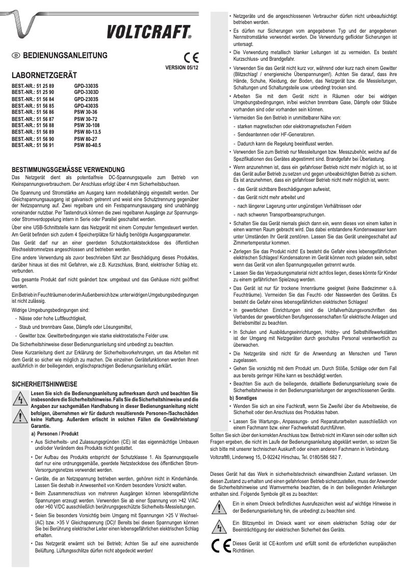 Page n°1 - Manuel utilisateur GW Instek PSW80-13.5