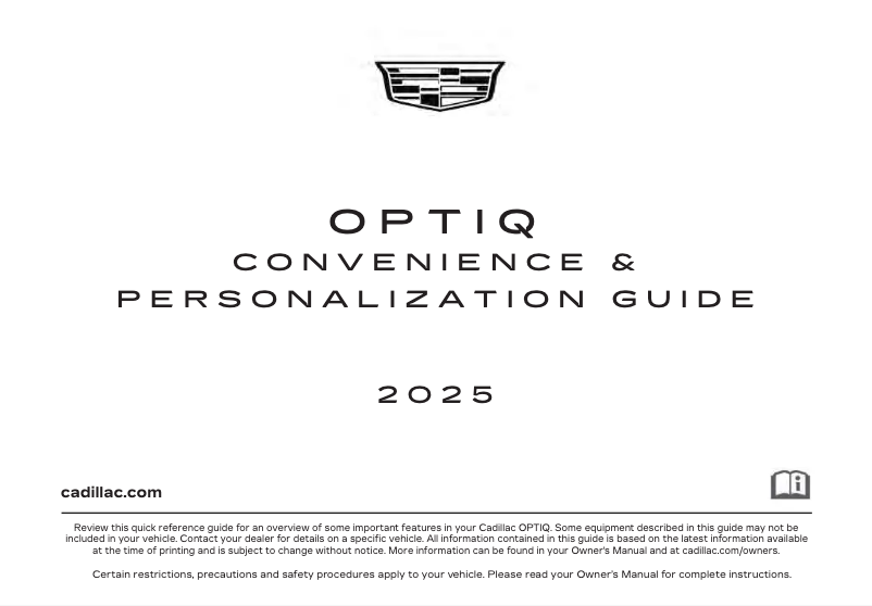 Page 1 de la notice Guide de démarrage rapide Cadillac OPTIQ (2025)