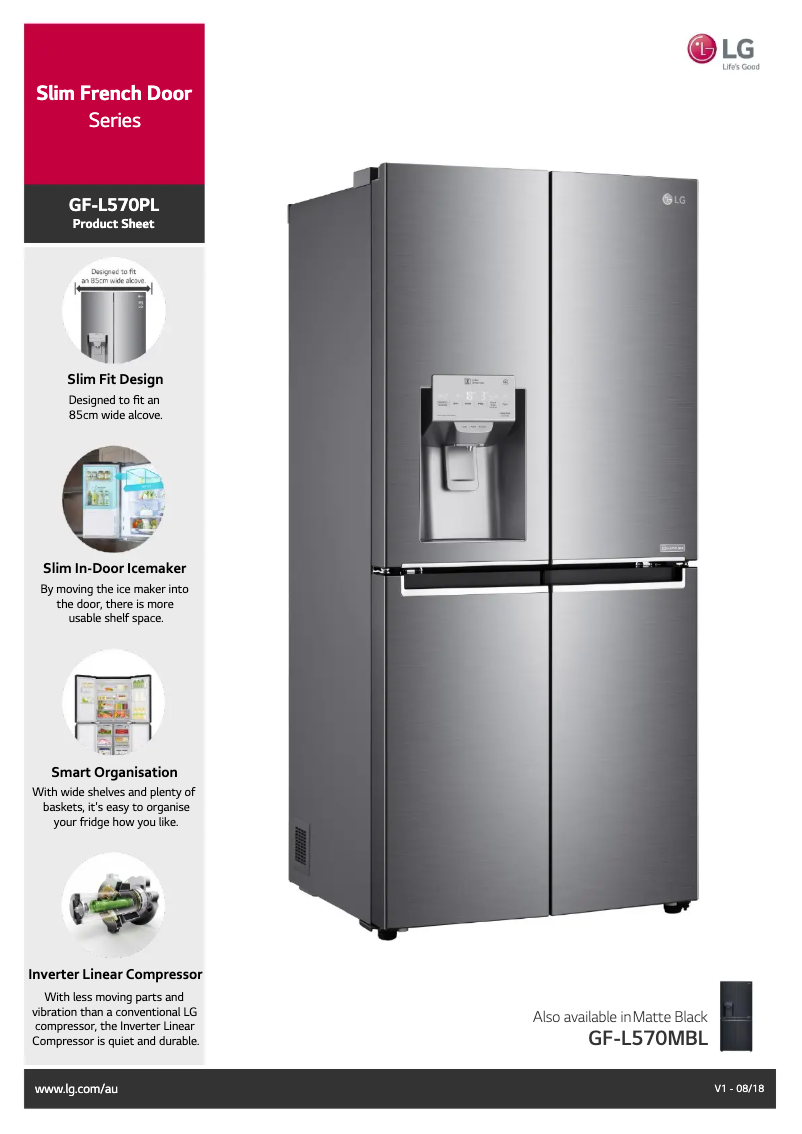 Page 1 de la notice Fiche technique LG GF-L570PL
