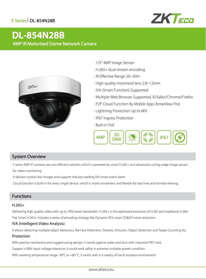 Page 1 de la notice Manuel utilisateur ZKTeco DL-854N28B