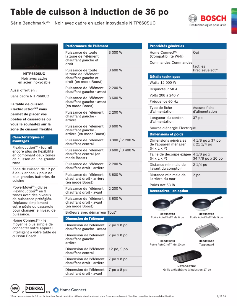Page 1 de la notice Fiche technique Bosch NITP660SUC
