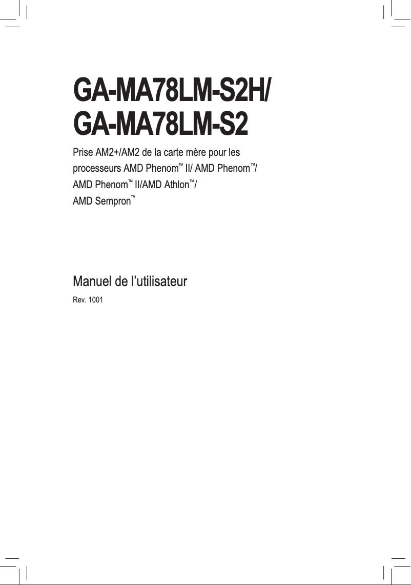 Page n°1 - Manuel utilisateur Gigabyte GA-MA78LM-S2