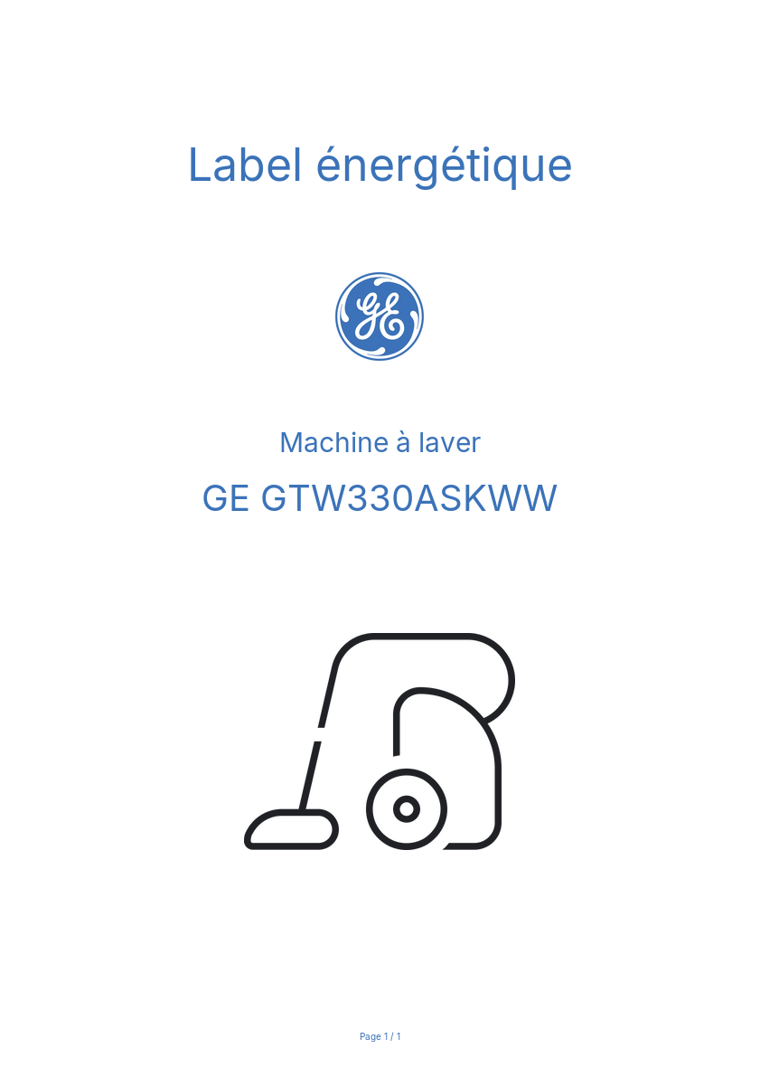 Page n°1 - Label énergétique GE GTW330ASKWW
