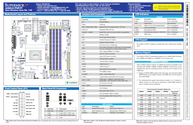 Page n°1 - Guide de démarrage rapide Supermicro A2SDi-H-TF