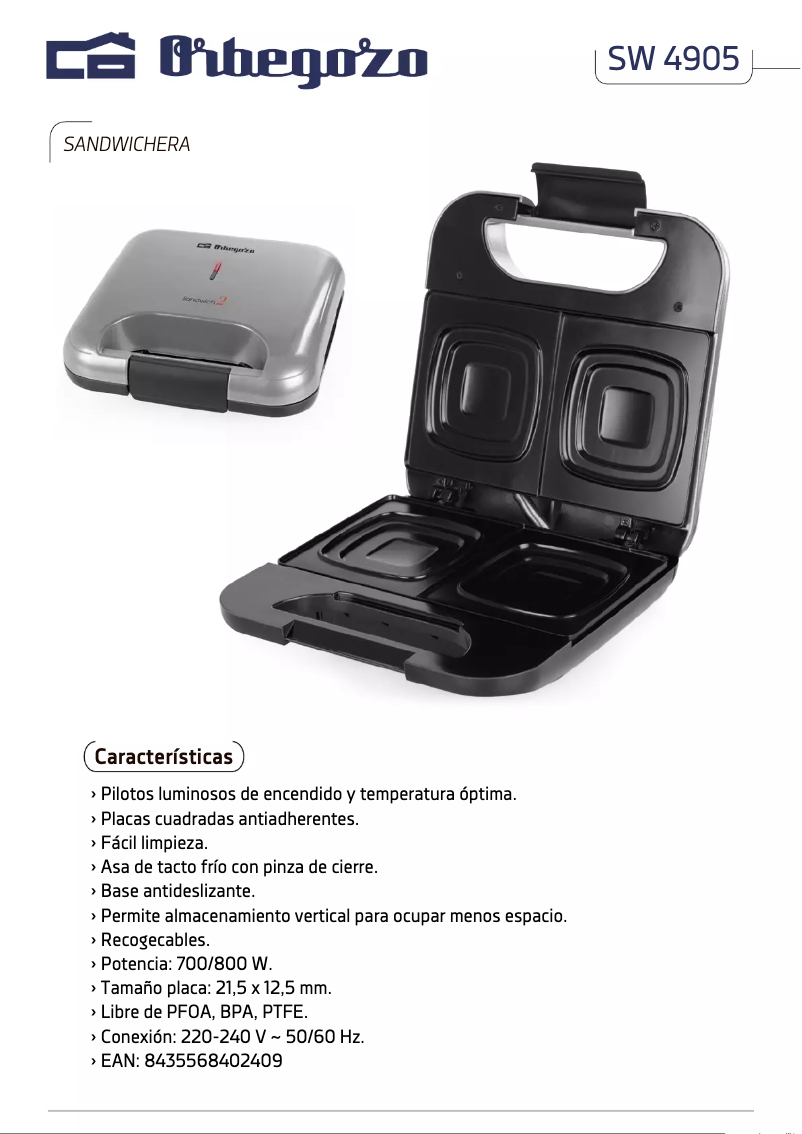 Page n°1 - Fiche technique Orbegozo SW 4905