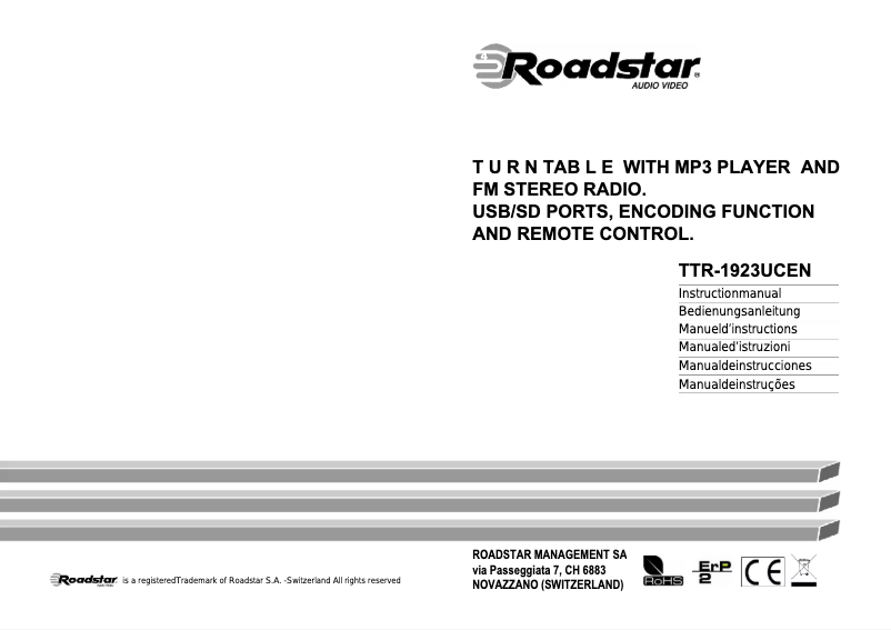 Page 1 de la notice Manuel utilisateur Roadstar TTR-1923UCEN