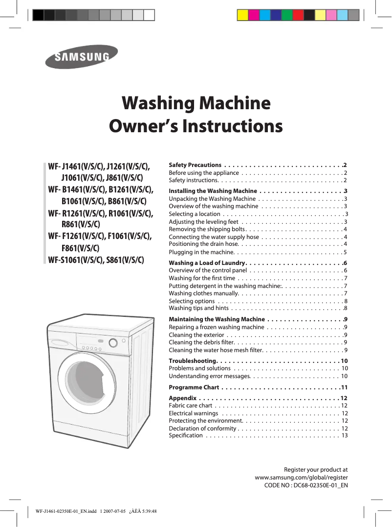 Page n°1 - Manuel utilisateur Samsung WF-F1061