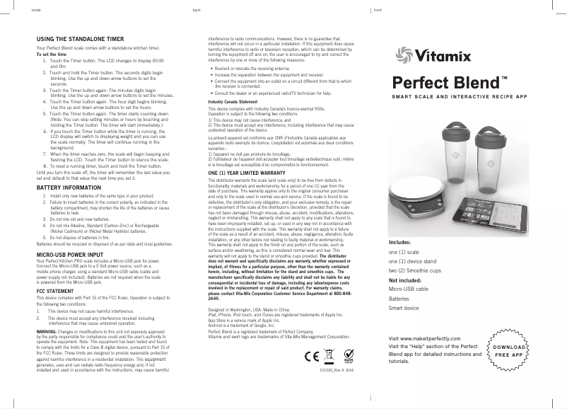 Page 1 de la notice Manuel utilisateur Vitamix Perfect Blend