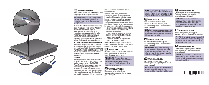Page n°1 - Manuel utilisateur Seagate Game Drive PS4