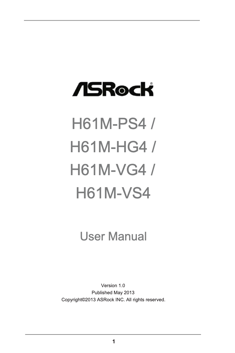 Page n°1 - Manuel utilisateur Asrock H61M-VG4