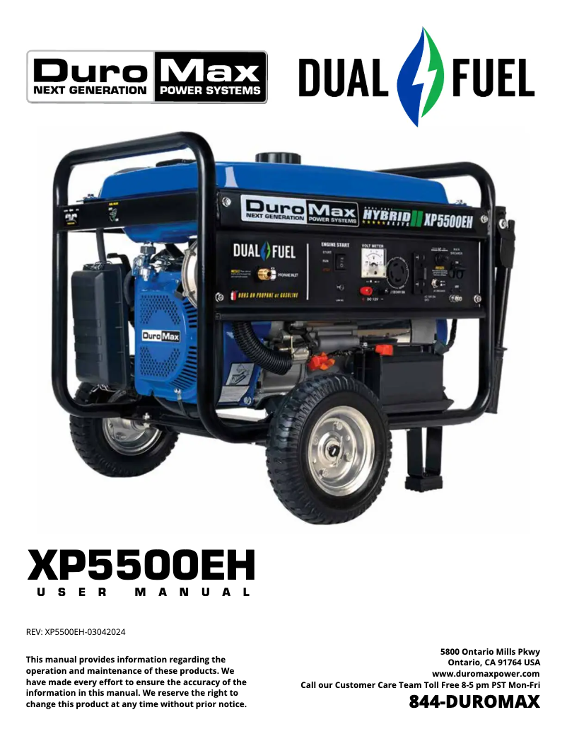 Page n°1 - Manuel utilisateur DuroMax XP5500EH