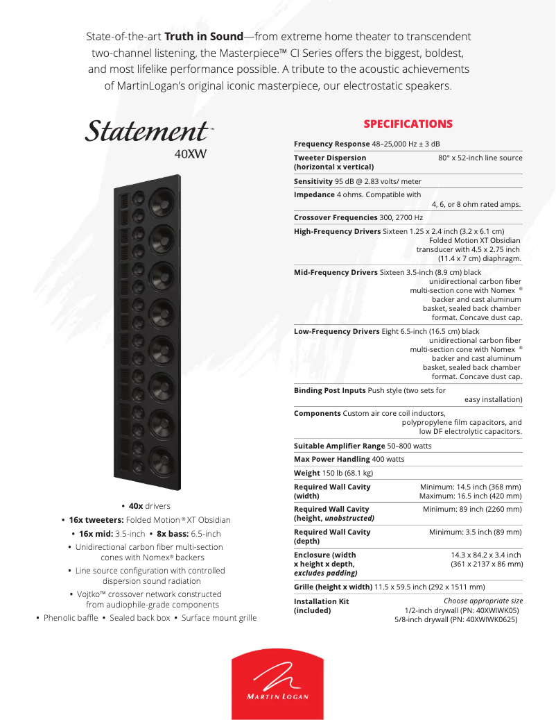 Page n°1 - Fiche technique Martin Logan Sistine 4XC