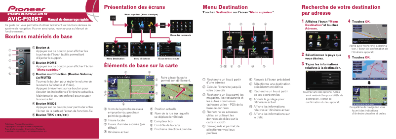 Page 1 de la notice Guide de démarrage rapide Pioneer AVIC-F930BT