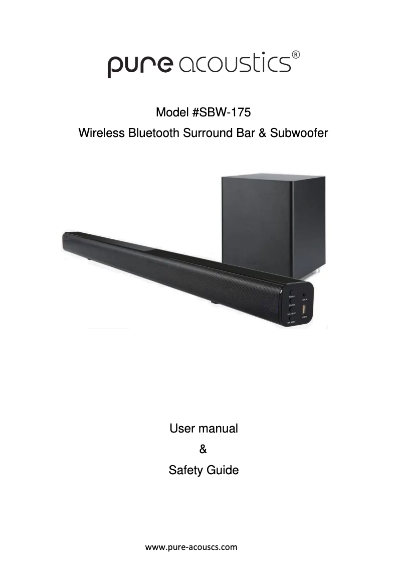 Page 1 de la notice Manuel utilisateur Pure Acoustics SBW-175