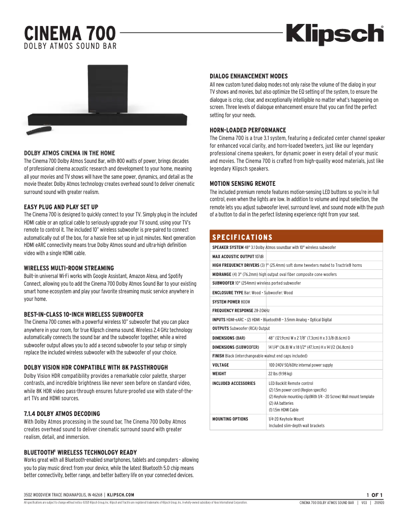 Image de la première page du manuel de l'appareil Cinema 700