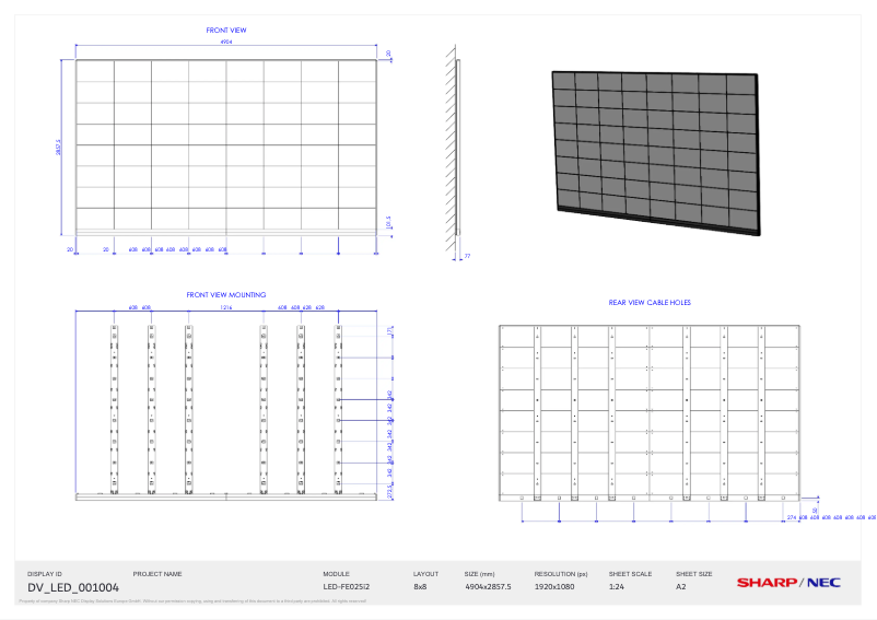Page 1 of the manual Technical Drawing NEC LED-FE025i2220