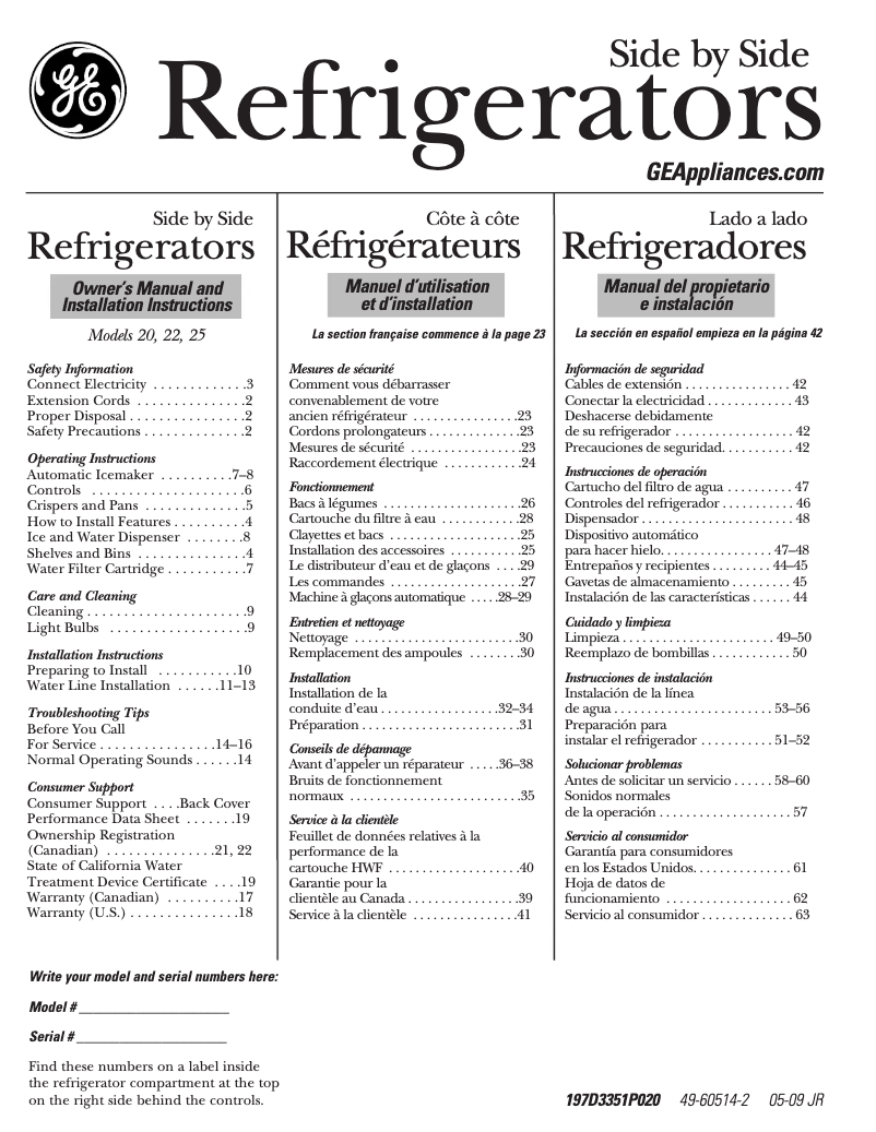 Page 1 de la notice Guide d'installation GE GSS25JETCC