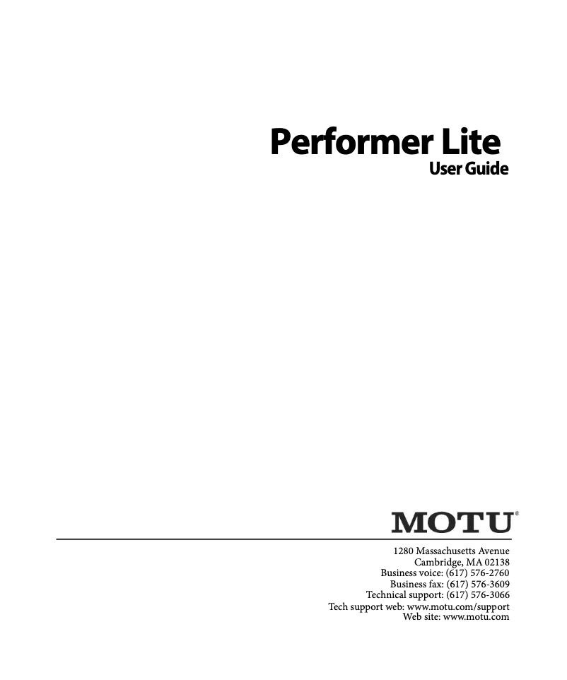 Page 1 of the manual User Manual Motu Performer Lite 11