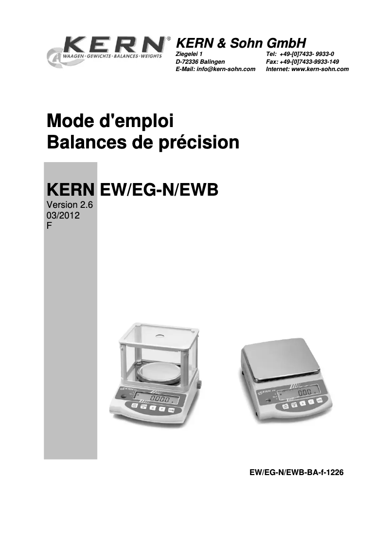 Page 1 de la notice Manuel utilisateur Kern EG 4200-2NM