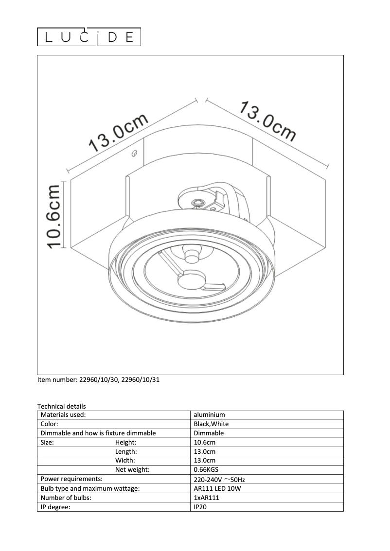 Page n°1 - Manuel utilisateur Lucide Versum ar111 22960/10/31