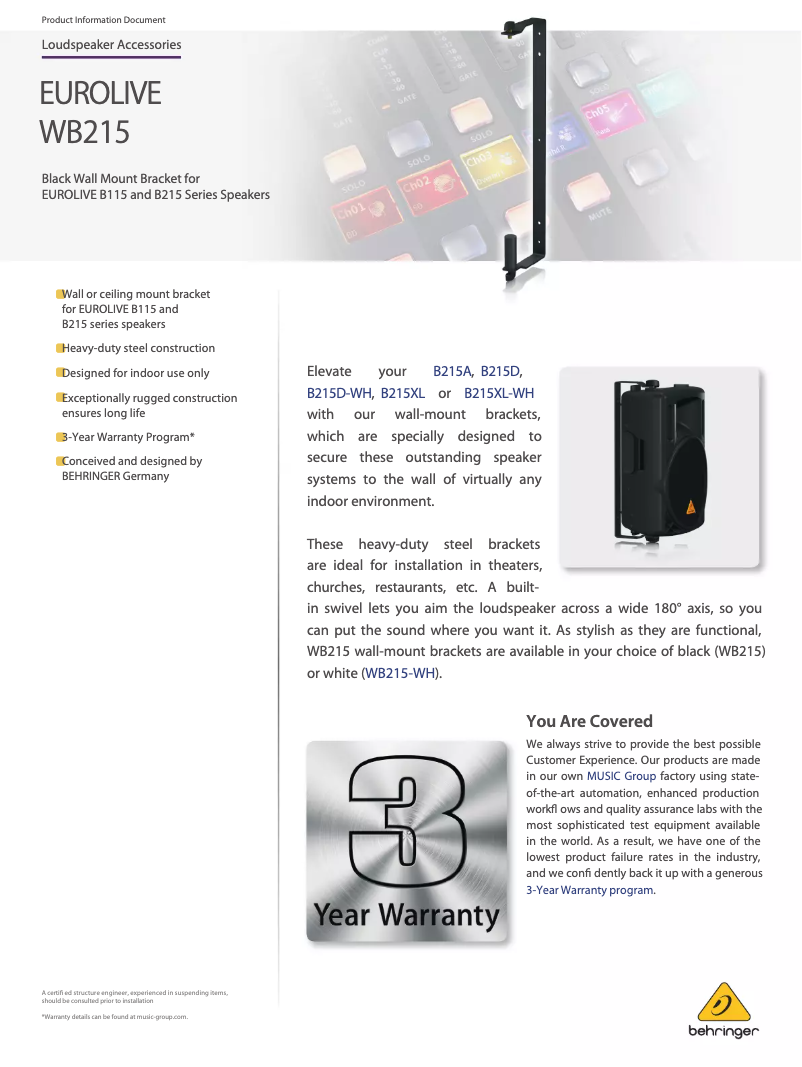 Page n°1 - Fiche technique Behringer Eurolive WB215