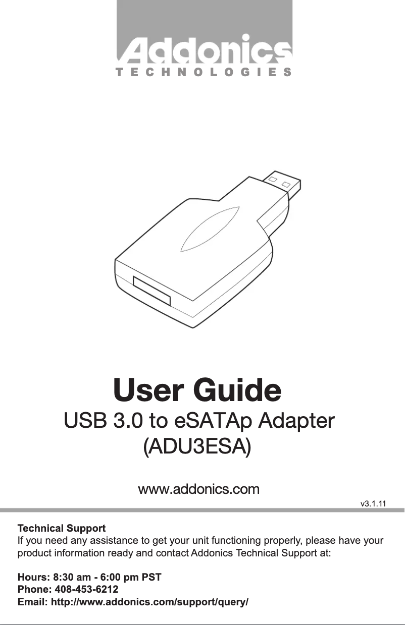 Page n°1 - Manuel utilisateur Addonics ADU3ESA