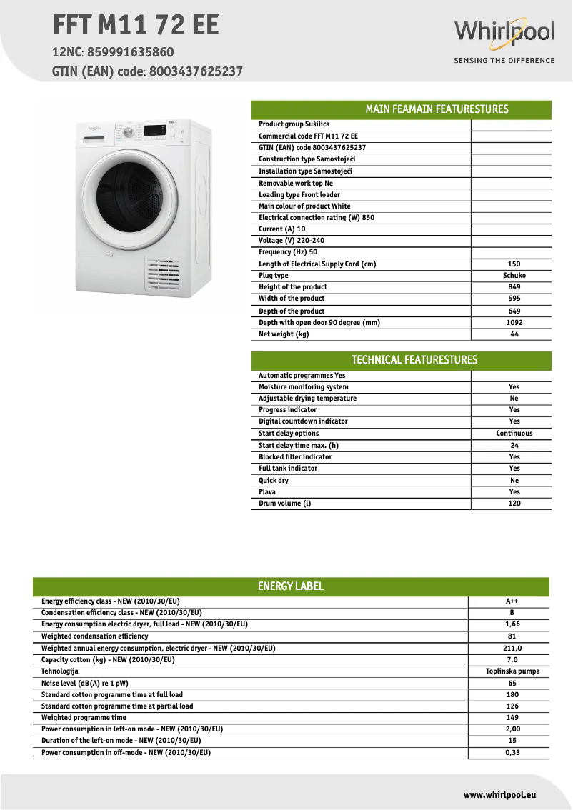 Image de la première page du manuel de l'appareil FFT M11 72 EE