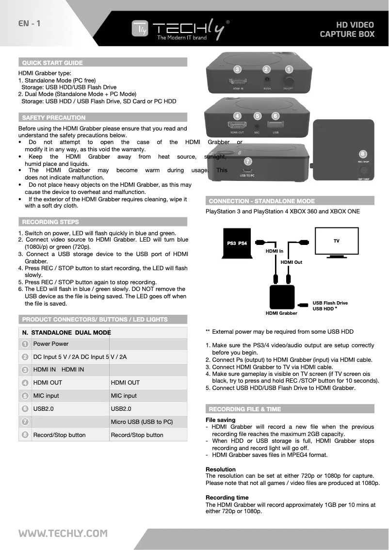 Image de la première page du manuel de l'appareil IDATA HDMI-CAPCA01