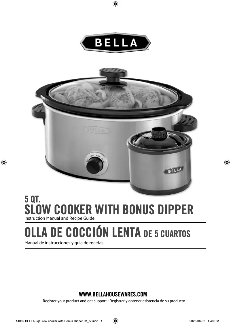 Page 1 de la notice Manuel utilisateur Bella 5qt Slow Cooker with Bonus Dipper