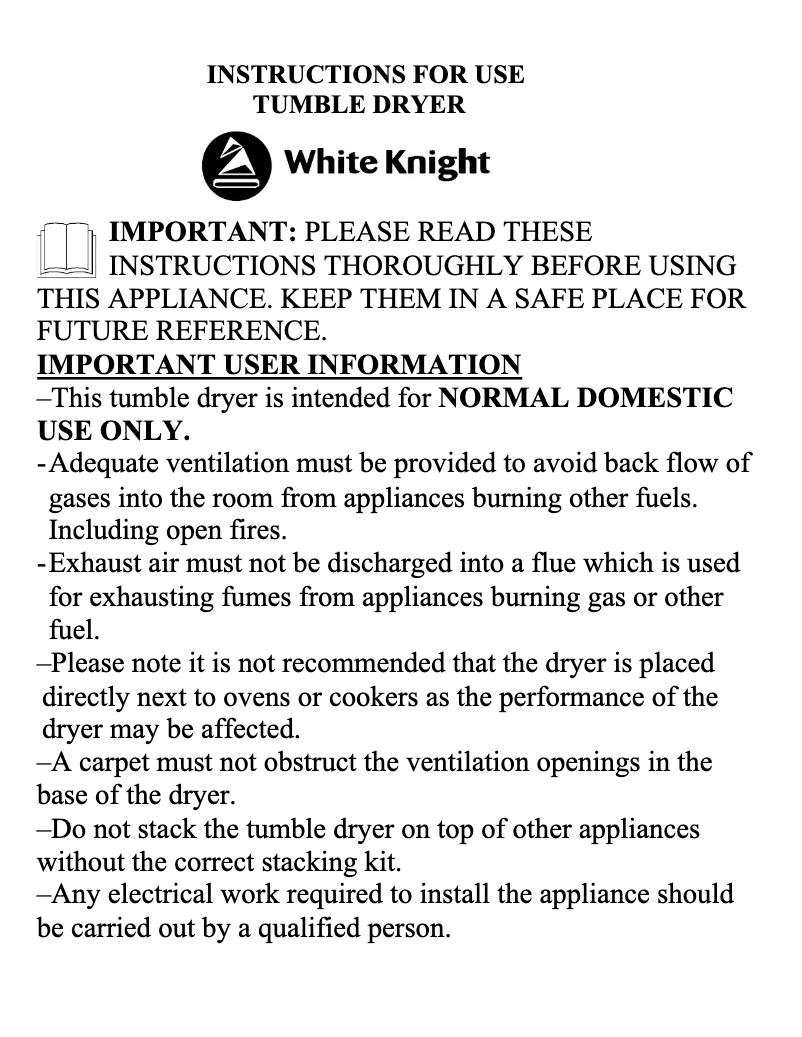 Page n°1 - Manuel utilisateur White Knight B44AW