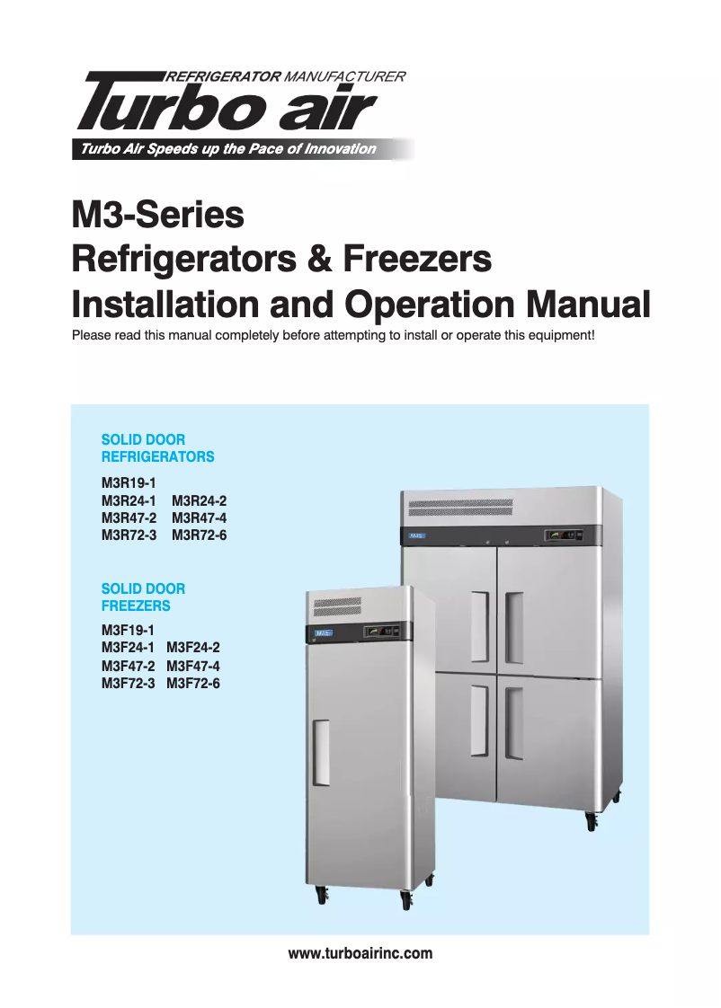 Página 1 del manual Manual de uso y mantenimiento Turbo air M3F19-1
