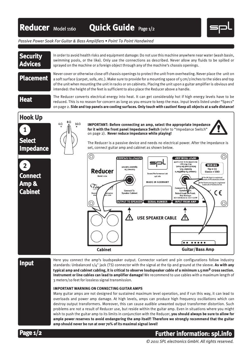 Page 1 de la notice Manuel utilisateur SPL Reducer 1160