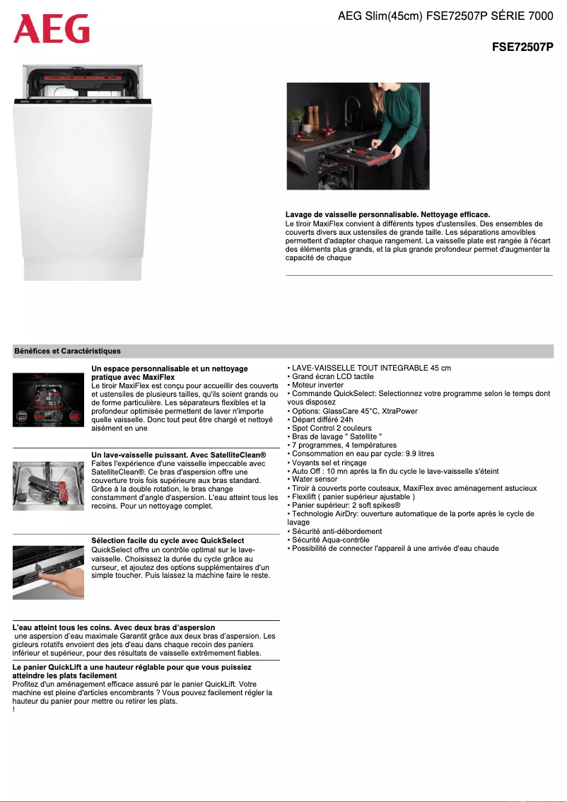 Page 1 de la notice Fiche technique AEG FSE72507P