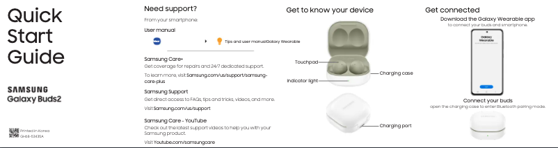 Page 1 de la notice Guide de démarrage rapide Samsung Galaxy Buds 2