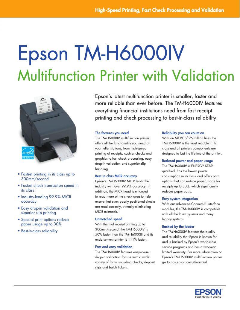 Página 1 del manual Ficha técnica Epson TM-H6000IV