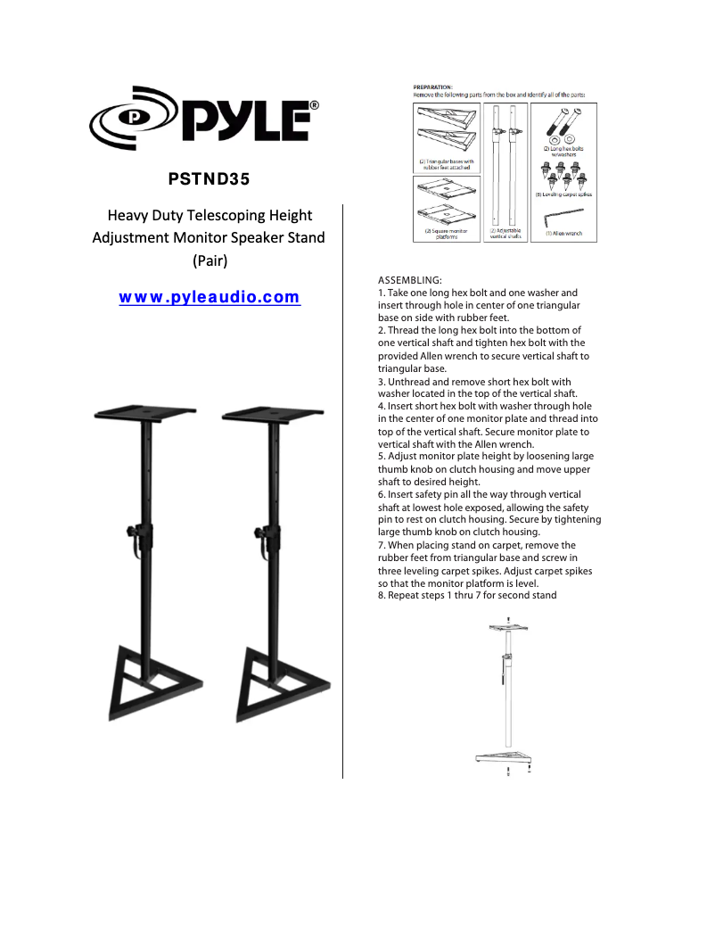 Page 1 de la notice Manuel utilisateur Pyle AZPSTND35