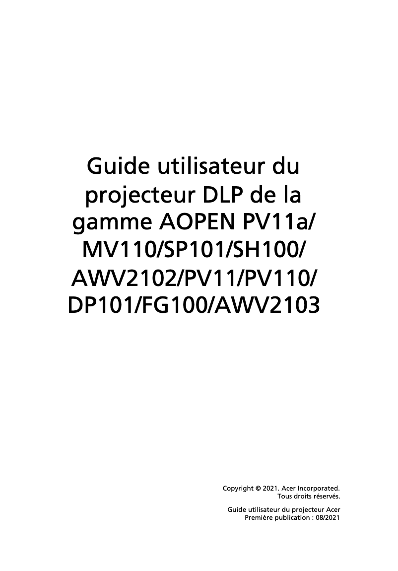 Page n°1 - Manuel utilisateur Aopen PV11a
