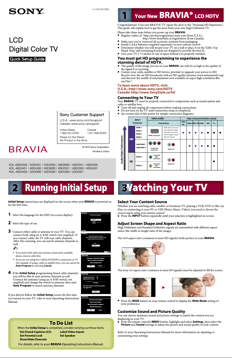 Image de la première page du manuel de l'appareil Bravia KDL-55EX501