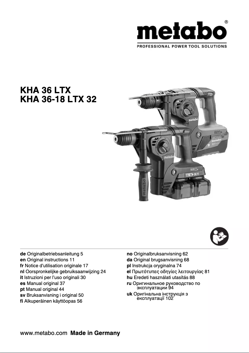 Page n°1 - Manuel utilisateur Metabo KHA 36-18 LTX 32
