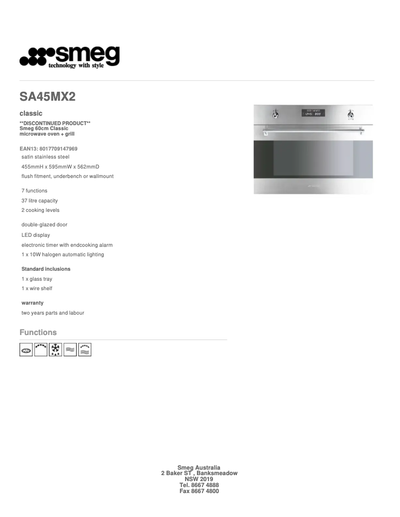 Página 1 del manual Ficha técnica Smeg SA45MX2